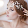 Bridal floral crystal hairpiece by Justine on model in Chicago