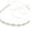 Elegant white headband featuring silver beads and pearls, crafted by Stacy Sash in Chicago
