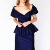 Mira Couture Chicago Boutique Custom Design Navy Taffeta Peplum Gown Front