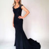 Mira Couture Navy Beaded Top Crepe Skirt