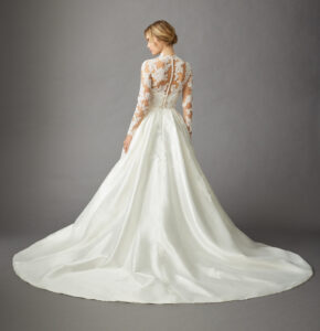 Mira Couture Allison Webb Ivy Wedding Dress with pearl buttons on back from a Bridal Shop in Chicago, IL