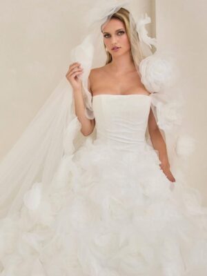 Strapless 3D floral a-line wedding gown