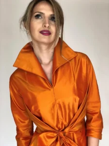 Boutique silk orange Taffeta custom dress in Chicago