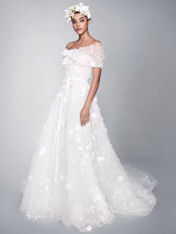 marchesa designer wedding dresses Brings Its Couture Vision to Spanish Bridal House Pronovias Marchesa Roc Is a Dreamy Fit and Flare Wedding Dress Featuring Dimensional Flowers on the Skirt! Bride in Marchesa Couture Marries