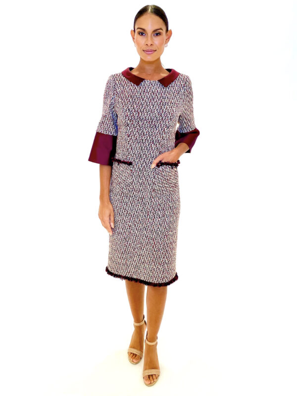 Burgundy Wool-Tweed Dress by Mira Couture
