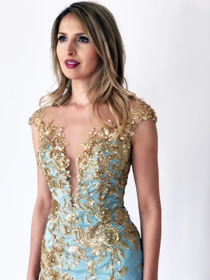 Short beaded cocktail dress from our evening wear store in Chicago