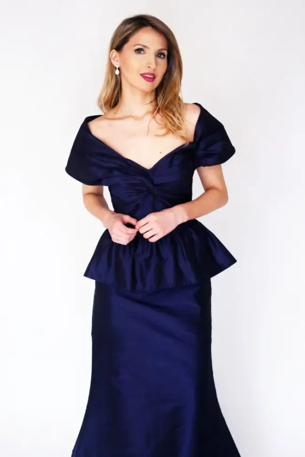 Silk Taffeta Peplum Gown by Mira Couture